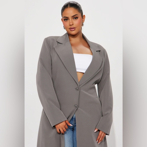 Lightweight Long Sleeve Trench - Sz 1X - Charcoal - Picture 2 of 6